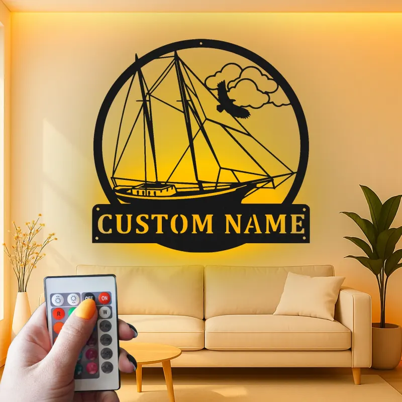 Personalized Sailboat Metal Wall Art | LED Nautical Ship Sign | Custom Sailor Gift & Coastal Home Decor