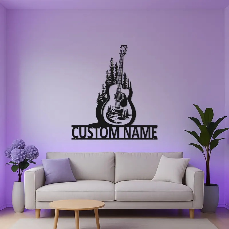 Custom Guitar LED Metal Art | Personalized Musician Name Sign | Studio Decor for Guitar Lover