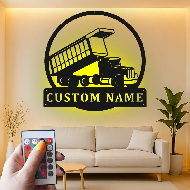 Cartel de metal LED personalizado de camión volquete regalo para entusiastas de camiones decoración de garaje o man cave 3