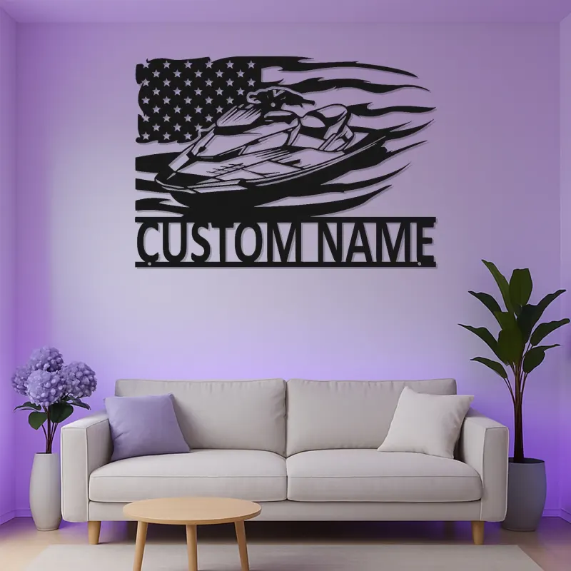 Insegna in metallo personalizzata per Jet Ski con LED | Insegna con nome per imbarcazione per casa al lago | Regalo per appassionati di nautica e decorazione per garage