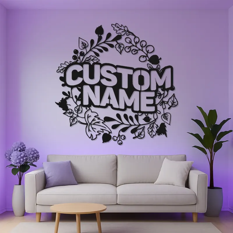 Cartel de nombre personalizado con LED | Arte mural de metal floral personalizado | Decoración moderna de granja | Regalo de boda para parejas