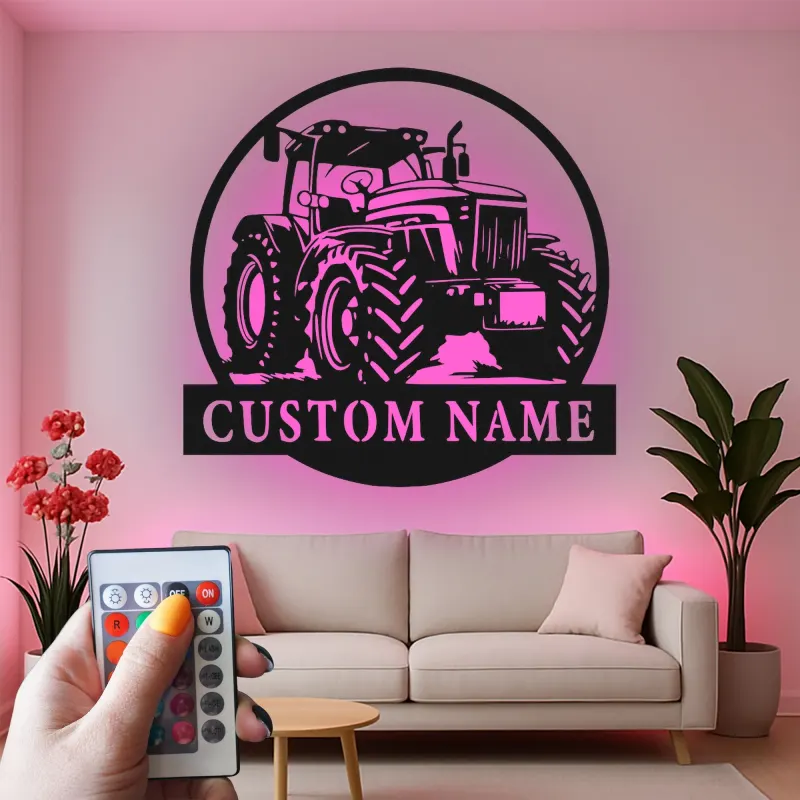 Insegna in metallo LED personalizzata a forma di trattore - Regalo per agricoltori, decorazione rustica per fattoria 1