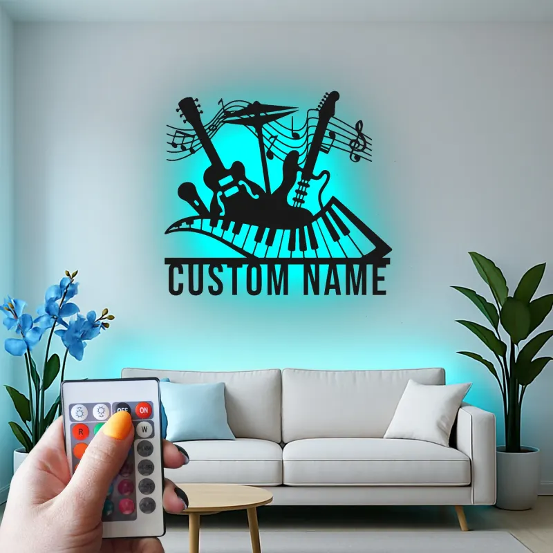 Insegna in metallo LED personalizzata per strumenti musicali - Regalo personalizzato per amanti della musica, decorazione per studio o soggiorno