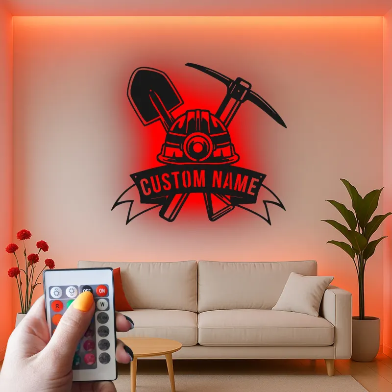 Personalisierte LED Metall-Wandkunst für Bergleute – Geschenk für Garage oder Werkstatt