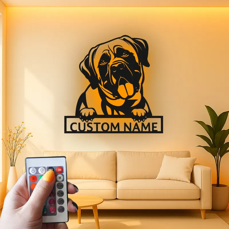 Décoration murale en métal personnalisée pour Mastiff avec rétroéclairage LED, cadeau pour amoureux des chiens, décoration pour salon 2