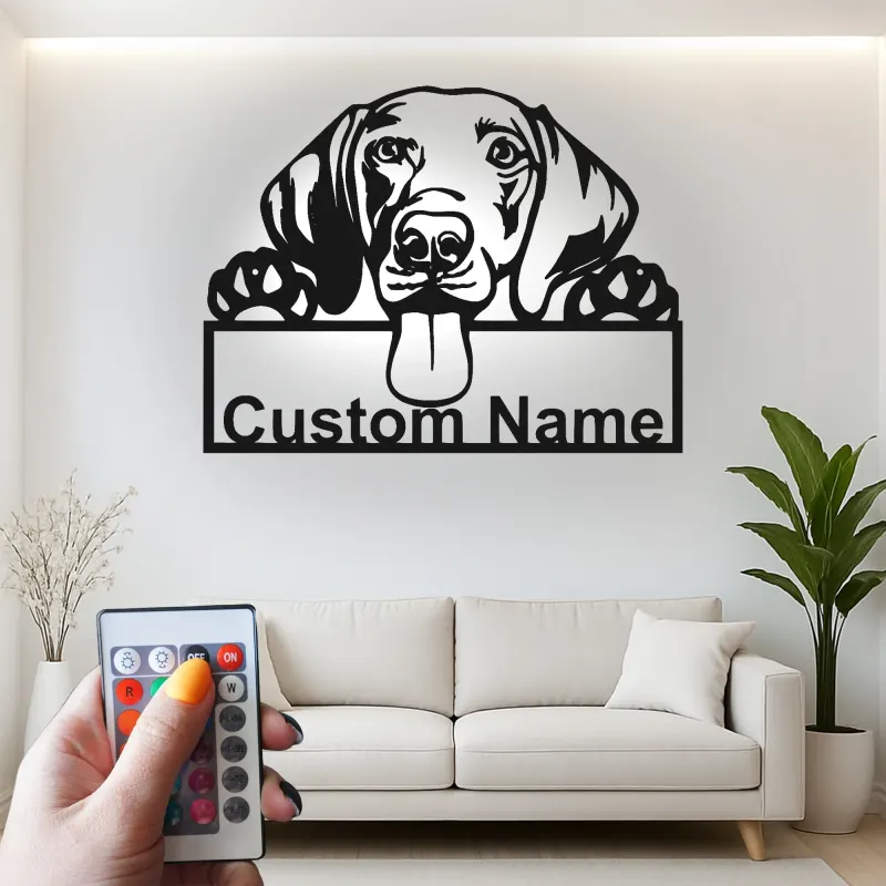 Personalisierte LED-beleuchtete Metall-Wandkunst mit Hund – Geschenk für Tierliebhaber, Deko fürs Wohnzimmer oder den Eingangsbereich 2