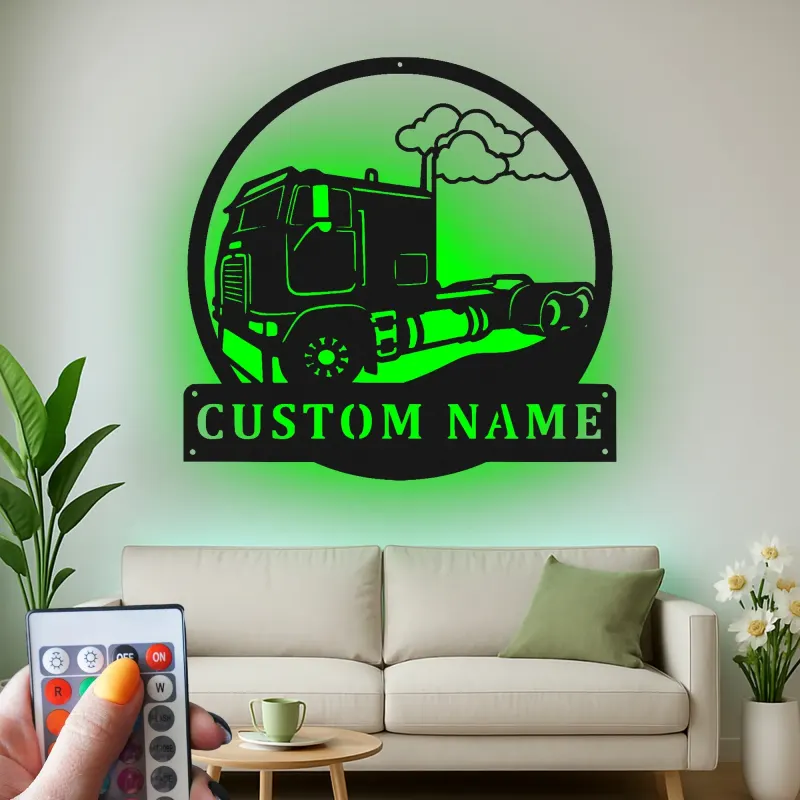 Panneau LED Trucker Personnalisé | Décoration Murale en Métal de Camion Semi Personnalisée | Décor de Garage & Plaque Nom