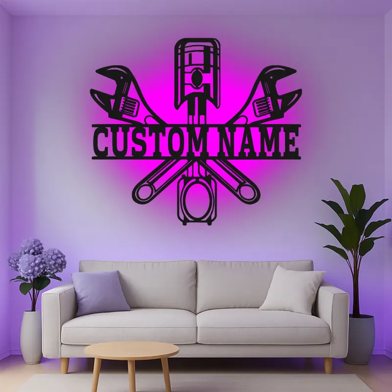 Cartel de metal personalizado de herramientas mecánicas con luz LED regalo para entusiastas de coches decoración de garaje