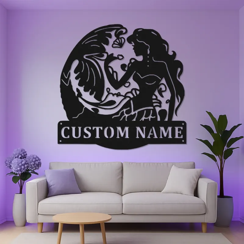 Insegna LED Personalizzata Sirena | Insegna in Metallo Personalizzata | Decorazione Nautica per Casa al Mare o Salone | Accento Costiero con Onda Oceanica