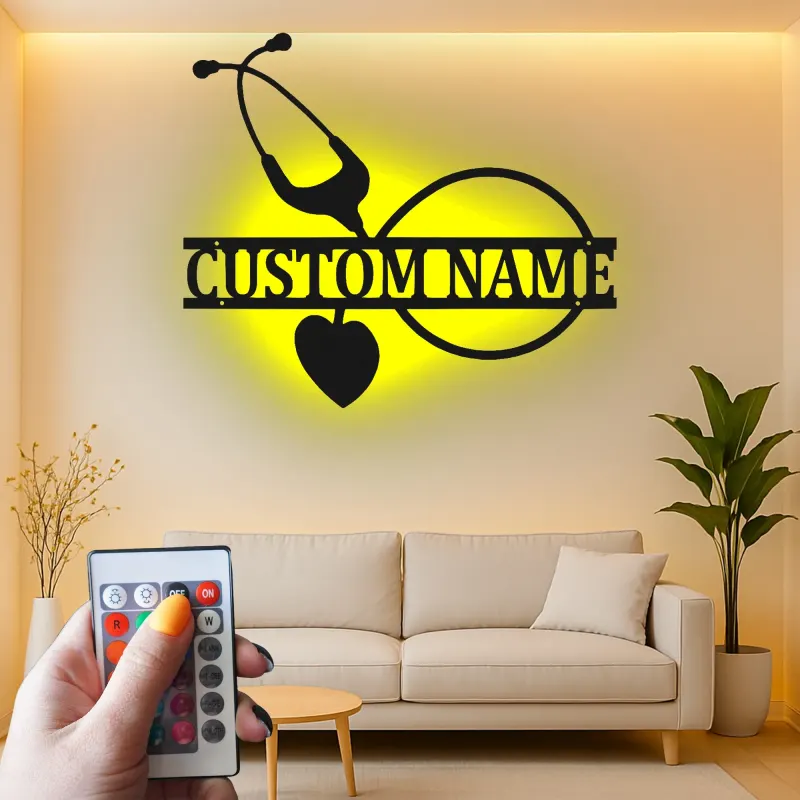 Insegna Stetoscopio Personalizzata | Arte Murale in Metallo LED per Ufficio Medico | Regalo Personalizzato per Infermiera | Decorazione Murale Sanitaria