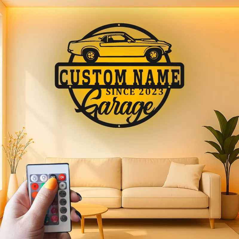 Custom Muscle Car Led Light Metal Wall Art Personalized Garage Gift for Car Enthusiasts Man Cave Decor 7