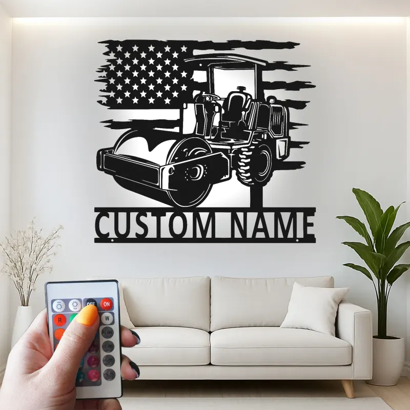 Panneau Métallique Routeur | Art Murale LED Personnalisée pour Contractant | Cadeau pour Opérateur de Machinerie Lourde | Décoration de Construction Personnalisée