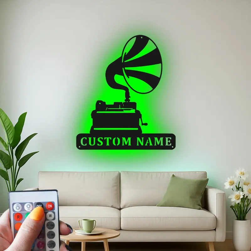 Décoration murale en métal LED personnalisée pour les amoureux de la musique - Gramophone