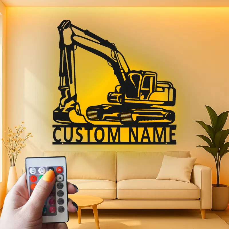 Insegna in metallo LED personalizzata per escavatore - Regalo per appassionati di costruzione