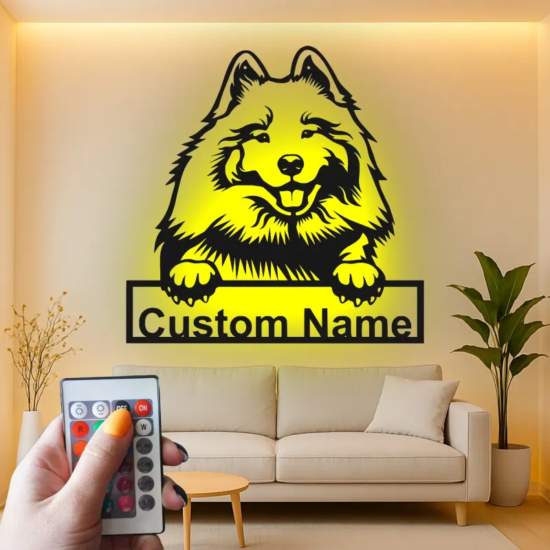 Insegna in metallo personalizzata con luce LED a forma di cane pastore Shetland regalo per amanti dei cani decorazione per soggiorno