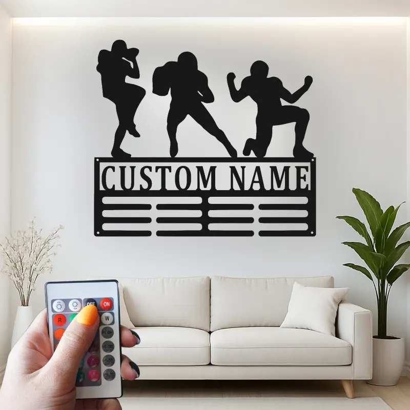 Custom Football Player Metal Sign | Personalized LED Wall Art for Boys Room | Athlete Name Decor for Sports Fan