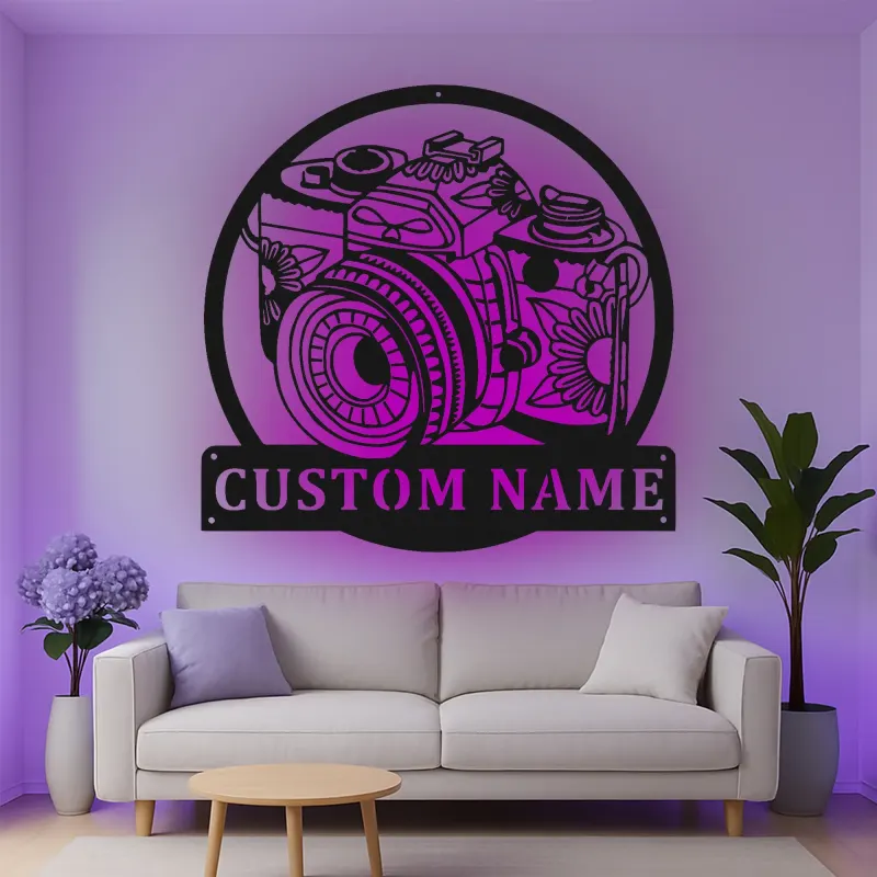 Personalisierte Vintage Kamera LED Licht Metall-Wandkunst Geschenk für Fotografen, Studio- oder Bürodekor