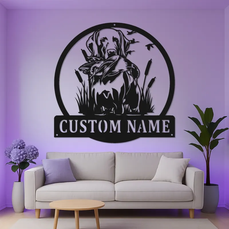 Panneau personnalisé de chien de chasse Labrador | Décoration murale en métal LED personnalisée | Cadeau de chasseur et décor de faune extérieure