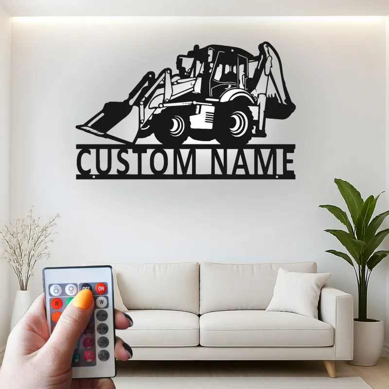 Insegna in metallo LED personalizzata per escavatore - Regalo per lui, decorazione per garage o laboratorio 2