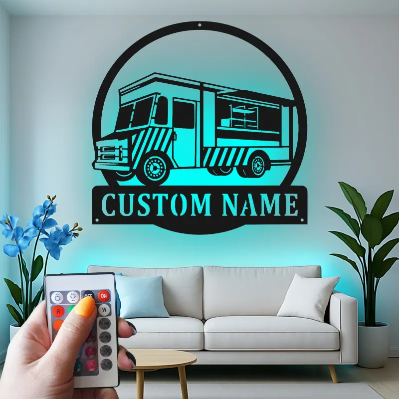 Insegna LED per food truck | Arte da parete in metallo su misura per ristoranti e cucine | Targa personalizzata con nome dello chef