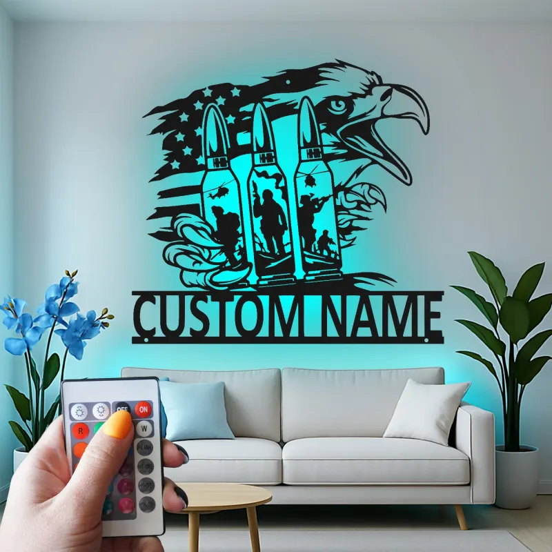 Custom Metal Bald Eagle Wall Art | LED Light Decor | Veteran Gift | Patriotic Home & Office Signage