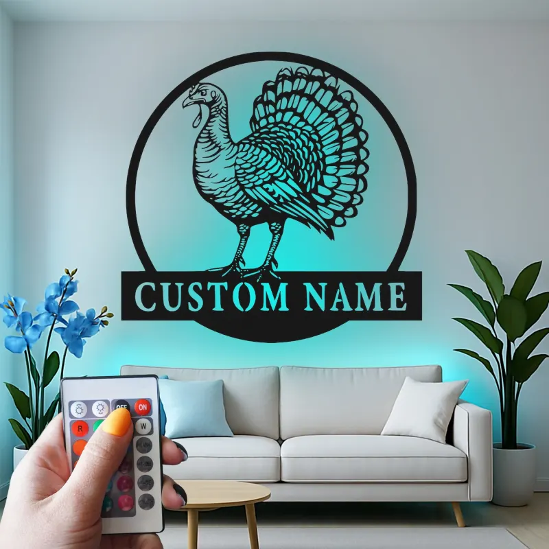 Insegna in metallo LED personalizzata con tacchino - Regalo di ringraziamento, decorazione per cucina o sala da pranzo