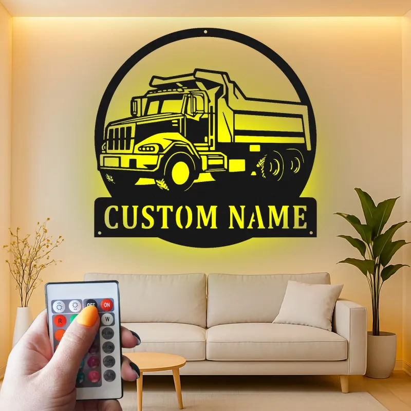 Décoration murale en métal LED personnalisée en forme de camion benne pour passionnés de camions - Décoration de garage ou de coin homme