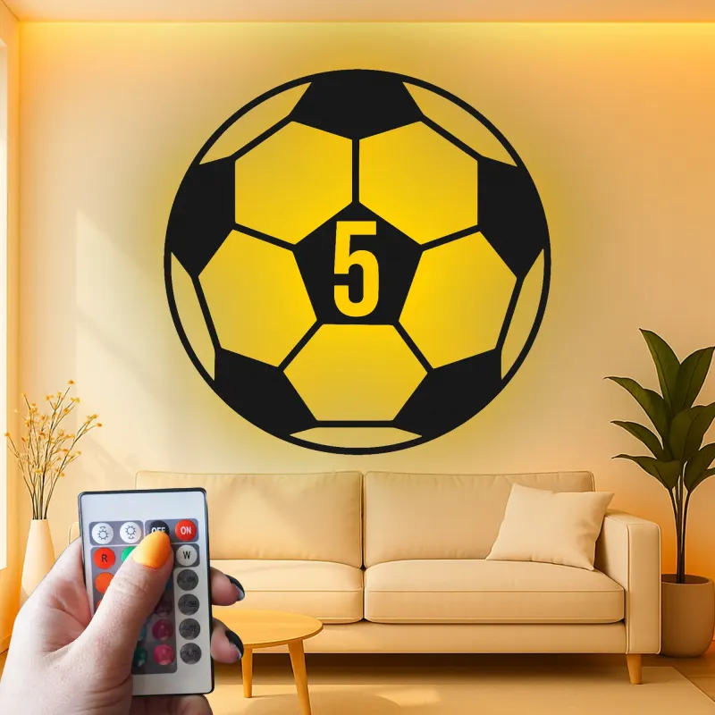 Luz de número de camiseta de fútbol personalizada | Arte mural LED de metal personalizado | Decoración deportiva para la habitación de los niños | Regalo para hijo atleta