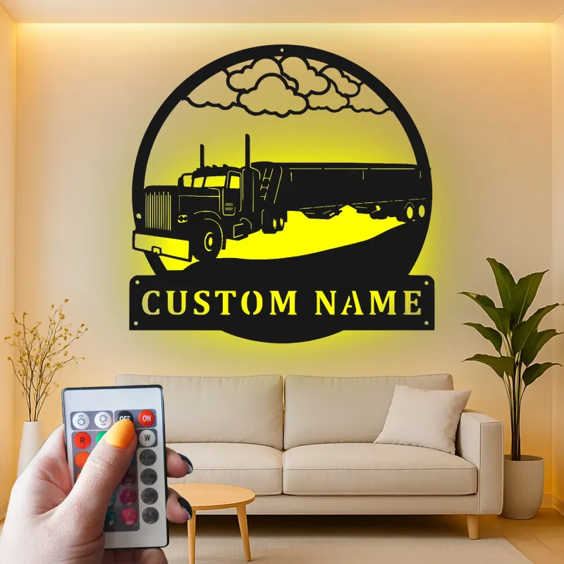 Custom Semi Truck Led Light Metal Wall Art Personalized Gift for Truckers Garage or Man Cave Decor 15
