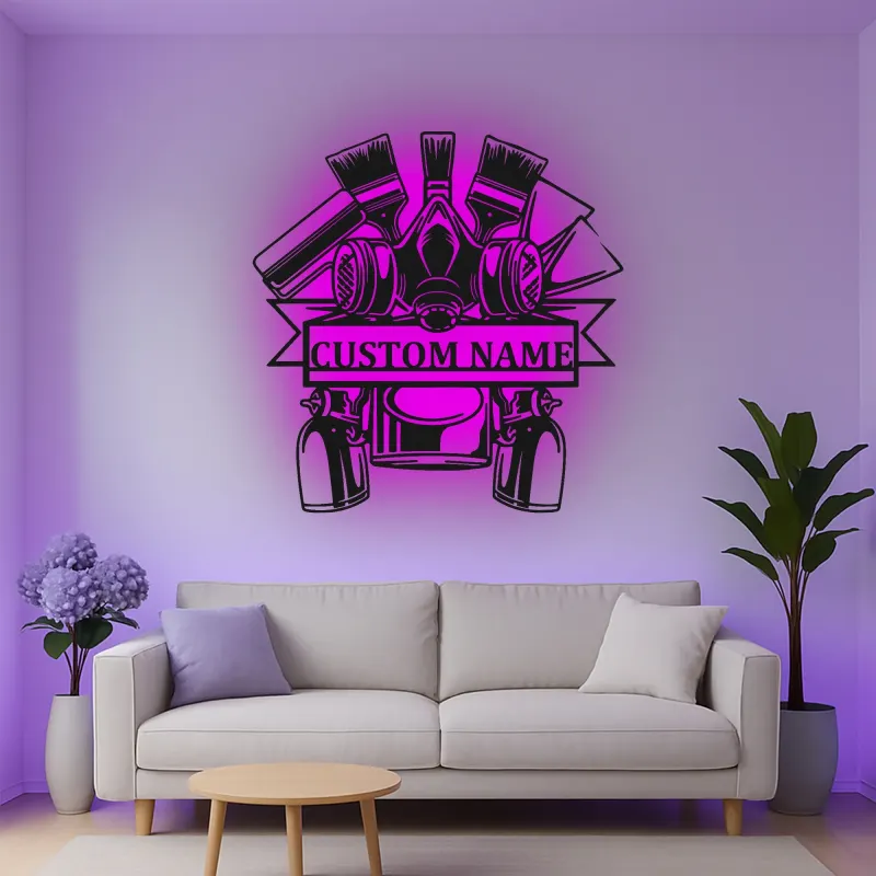 Décoration murale en métal personnalisée Outils de peintre avec rétroéclairage LED Cadeau personnalisé pour artistes Décoration de studio pour peintres