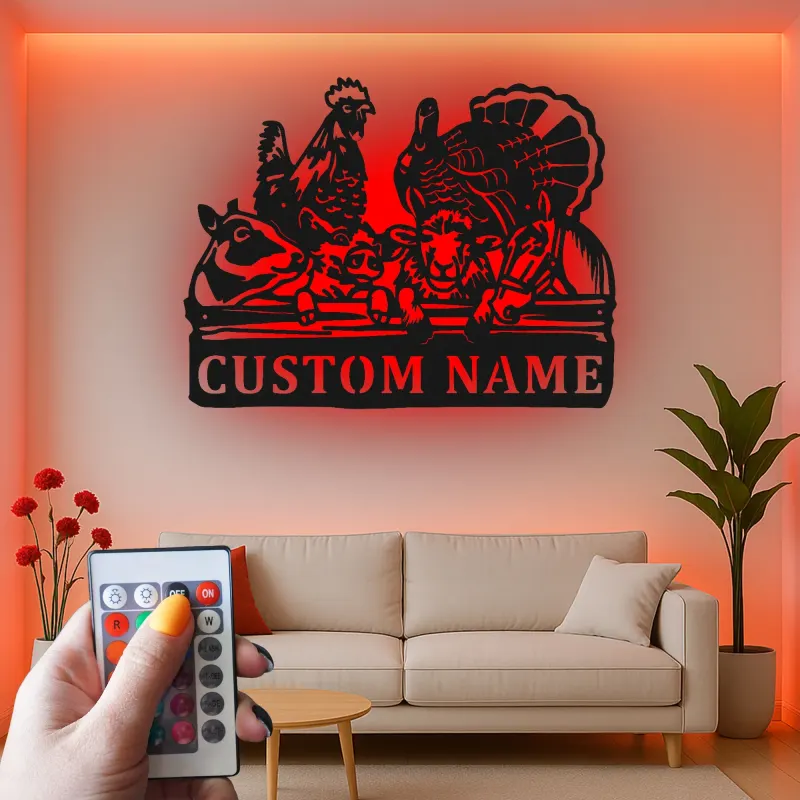 Cartel de Metal de Animales de Granja Personalizado | Decoración LED de Establo Personalizada | Arte Mural Rústico para Granjeros y Rancheros