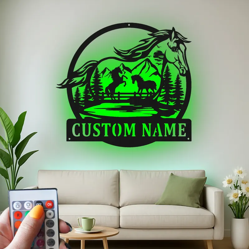 Personalized Horse Ranch Sign | LED Metal Wall Art | Custom Equestrian Decor for Barn & Farmhouse | Horse Lover Gift
