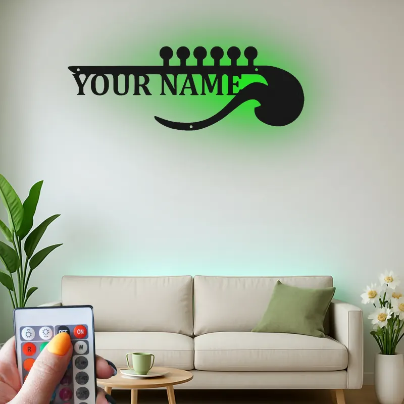 Letrero LED de guitarra personalizado | Decoración mural de metal personalizada para sala de música | Decoración con nombre para músico | Regalo para guitarrista