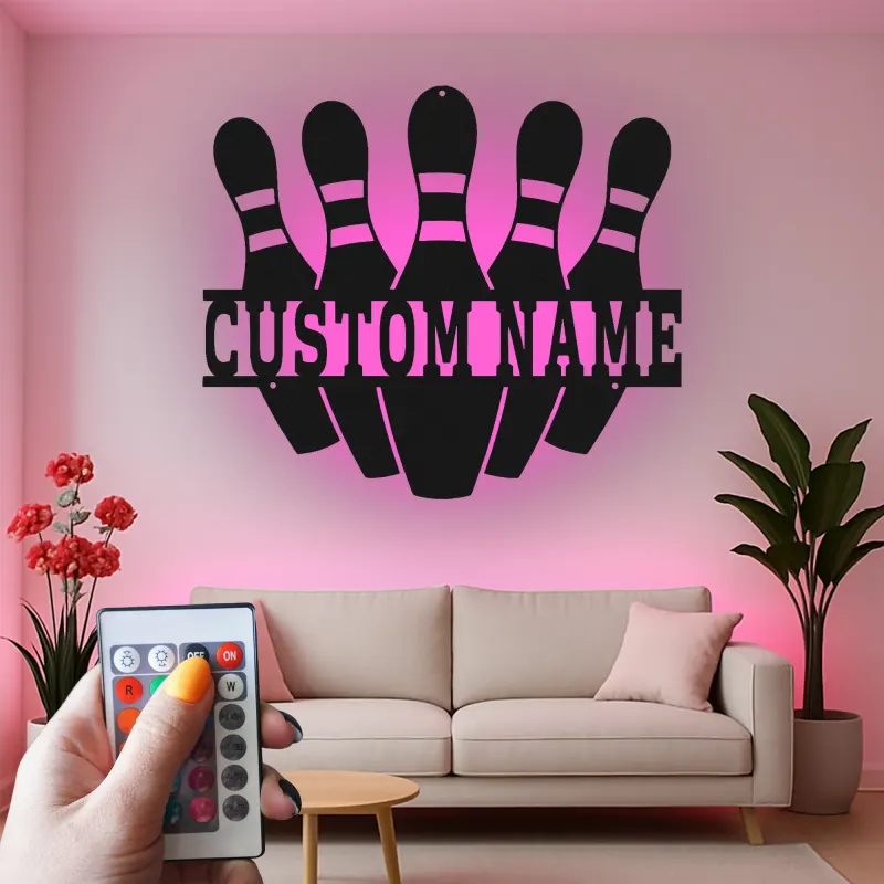 Insegna in metallo LED personalizzata con birilli da bowling - Regalo per appassionati di bowling e decorazione per sala giochi 2