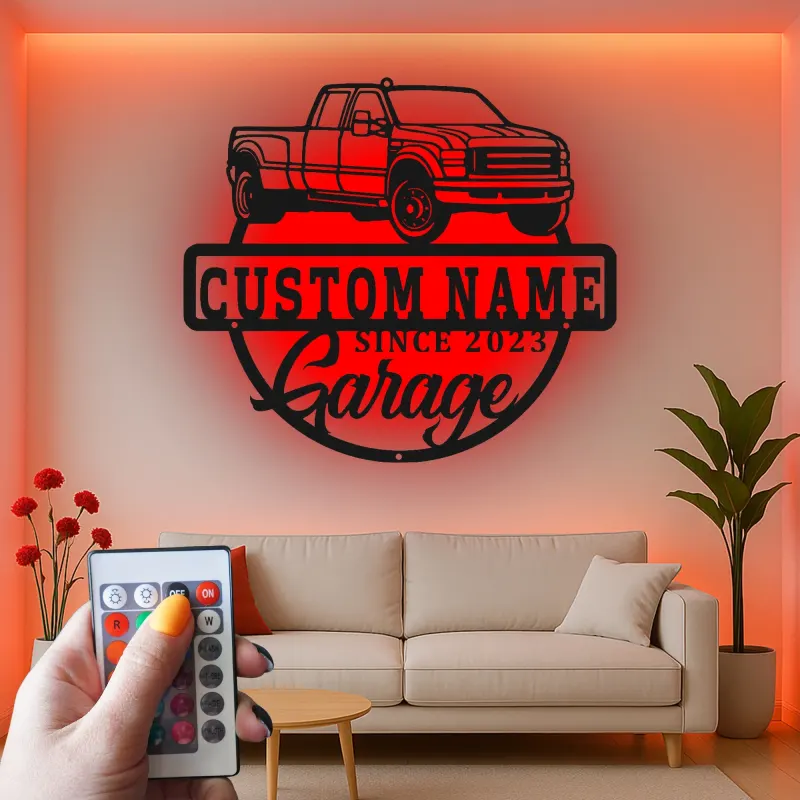 Personalisiertes Truck Garage LED Licht Metallschild - Geschenk für Auto-Enthusiasten - Garagenwanddekoration