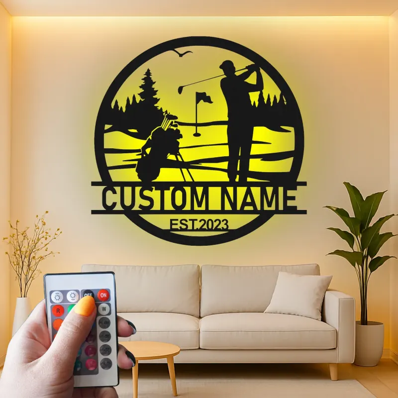 Custom Golf LED Sign | Personalized Metal Wall Art for Man Cave | Backlit Golfer Decor Gift for Husband