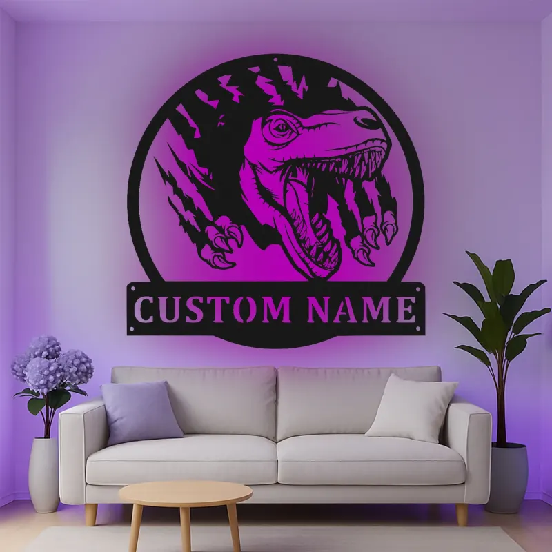 Décoration murale en métal personnalisée avec lumière LED en forme de dinosaure pour la chambre ou la salle de jeux des enfants 1