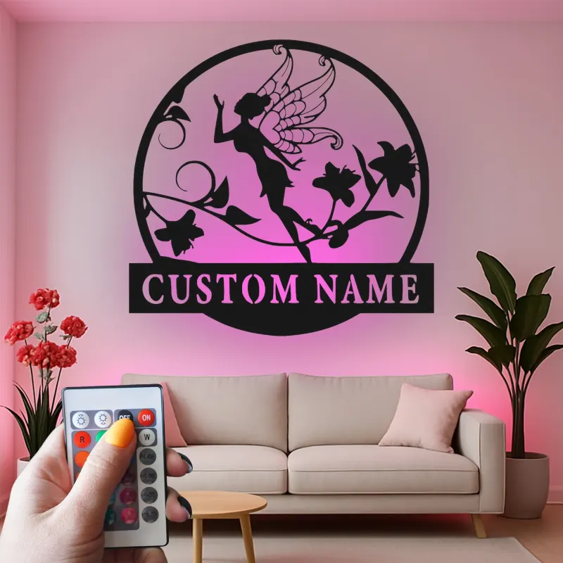 Personalisierte Feen-Namensschild | LED Metall-Wandkunst für das Babyzimmer | Individuelle Mädchenzimmer-Dekoration | Verzauberndes Geschenk mit Beleuchtung