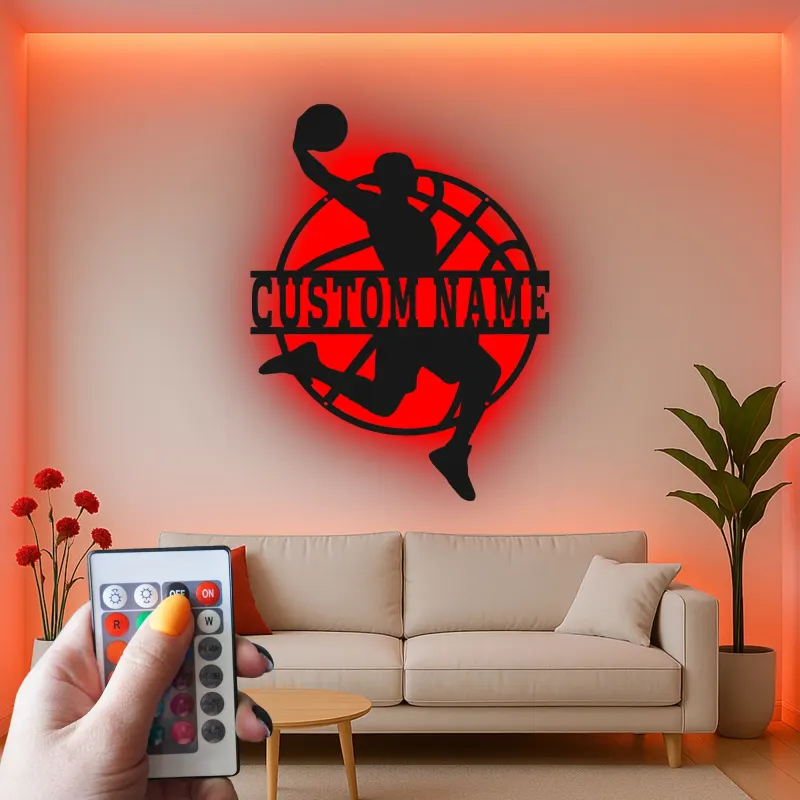 Insegna in metallo LED personalizzata per giocatore di basket - Regalo personalizzato per appassionati di sport e decorazione per sala giochi 1
