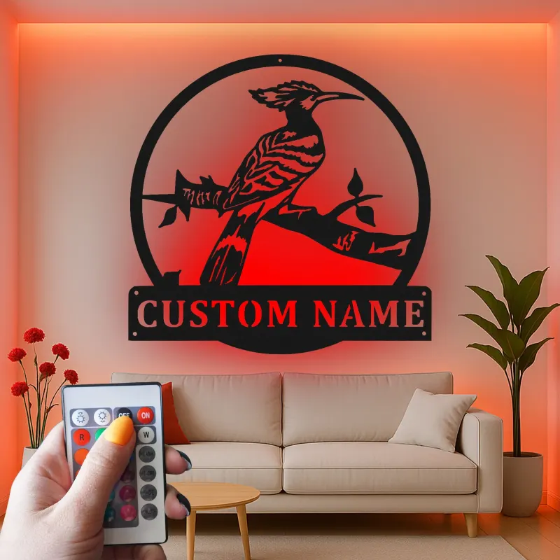 Décoration murale en métal personnalisée de l'oiseau huppe avec rétroéclairage LED