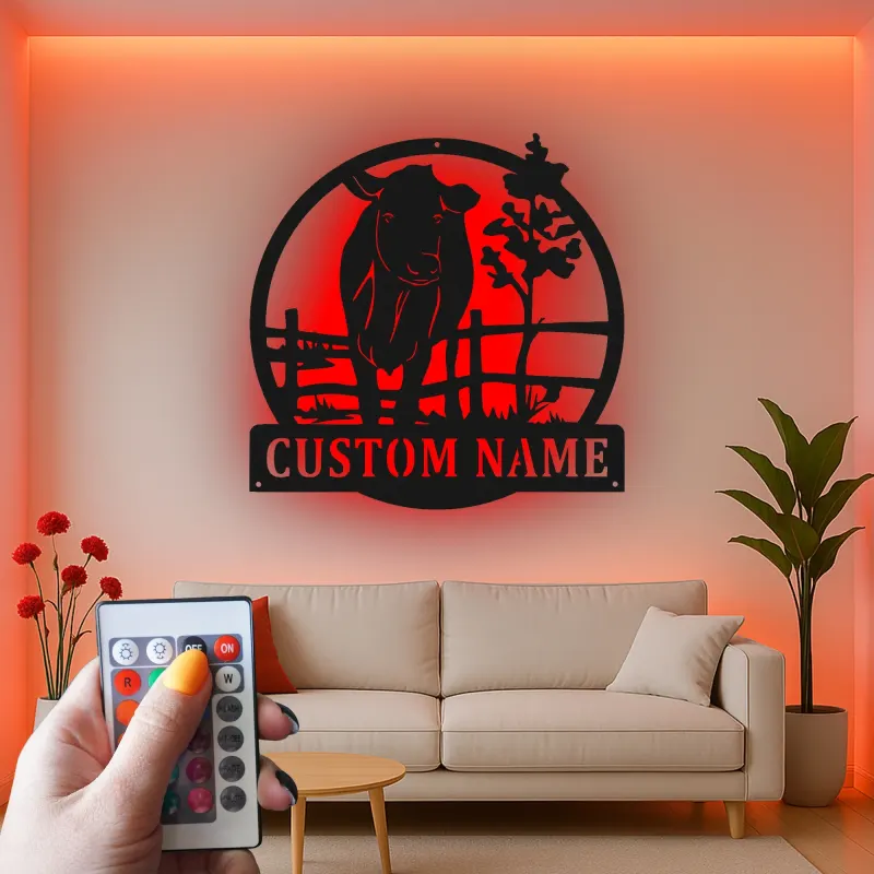 Insegna in metallo LED personalizzata per fattoria di mucche, regalo per allevatori, decorazione rustica per fattoria