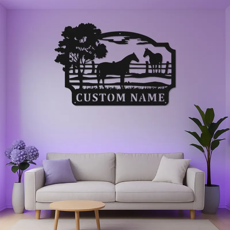 Insegna per Ranch di Cavalli Personalizzata con LED | Arte in Metallo Personalizzata | Decorazione Equestre per Regalo da Fattoria