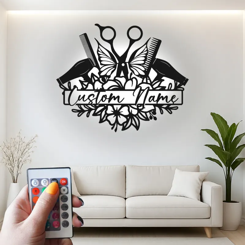 Personalized Hair Stylist Sign | Custom LED Metal Wall Art for Salon Decor | Beauty Studio Nameplate
