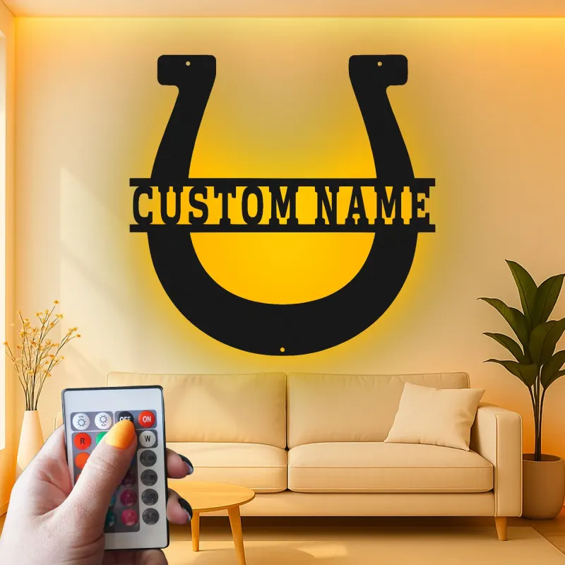 Personalized Horseshoe Sign with LED | Custom Name Metal Wall Art | Rustic Farmhouse & Barn Decor | Gift for Horse Lover