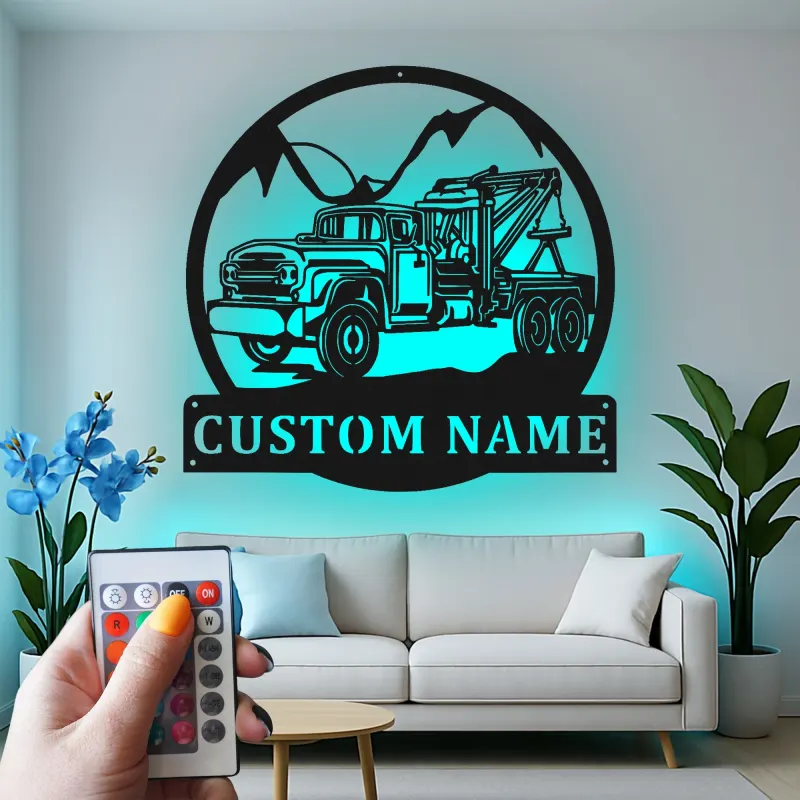 Personalisierte Abschleppwagen LED-Leuchtschilder | Individuelle Metall-Wandkunst für die Garage | Retro Mechaniker Geschenk | Vintage Garage Dekor