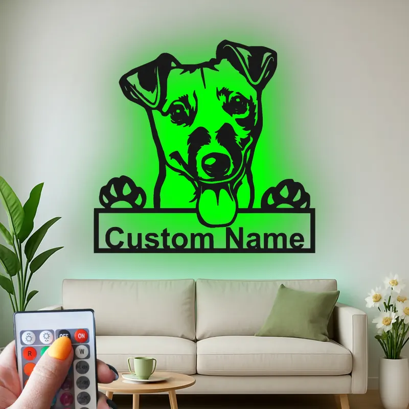 Insegna in metallo personalizzata con luce LED per Jack Russell Terrier, regalo per mamma di cane, decorazione per soggiorno