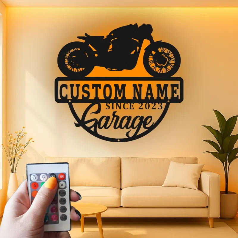 Insegna in metallo personalizzata per garage motociclistico con luce LED regalo per motociclisti decorazione per garage
