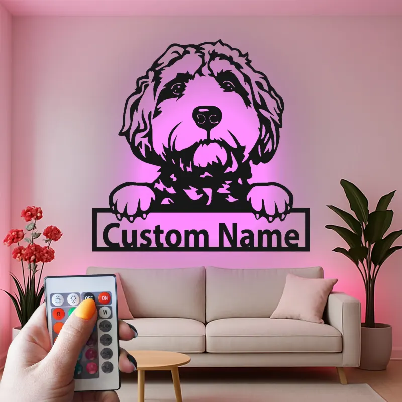 Custom Labradoodle Led Light Metal Wall Art Personalized Dog Lover Gift Living Room Pet Decor 1