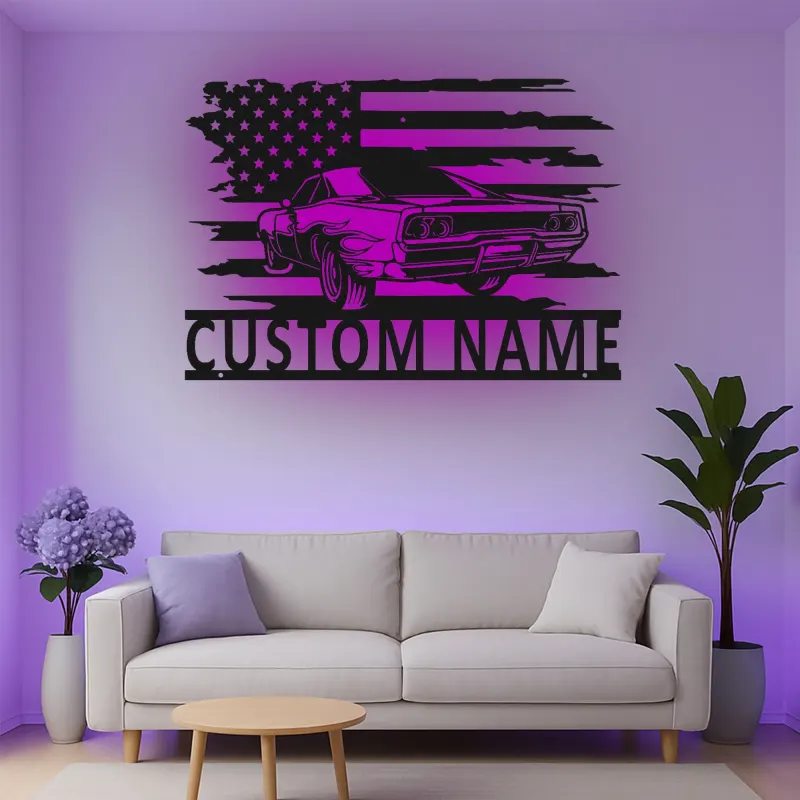 Insegna in metallo LED personalizzata per auto sportive - Regalo per appassionati di auto, decorazione per garage o stanza da uomo 1