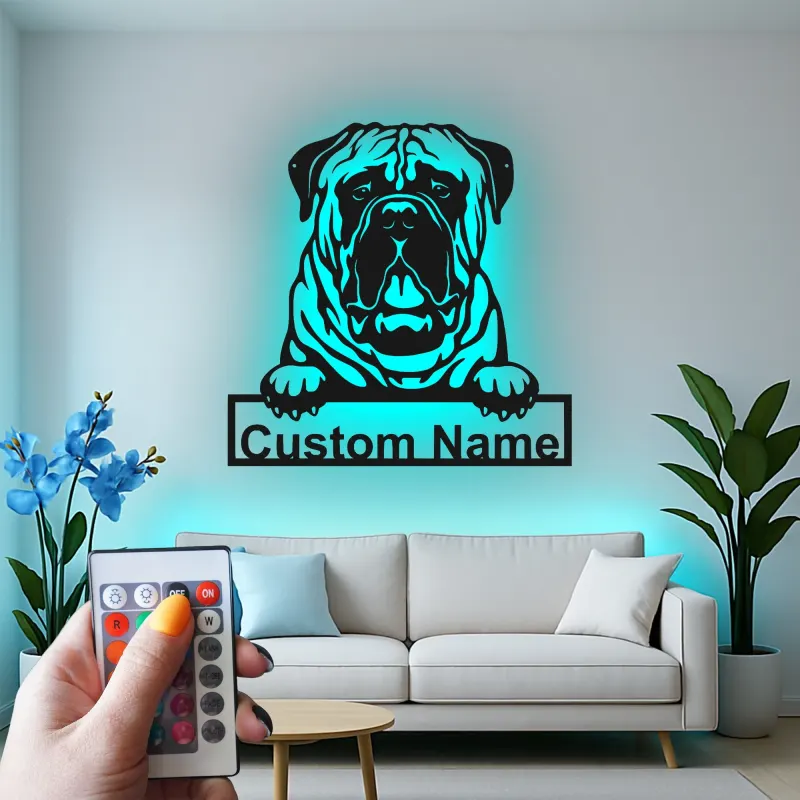 Custom Bulldog Led Light Metal Wall Art Personalized Pet Parent Gift Living Room Dog Decor